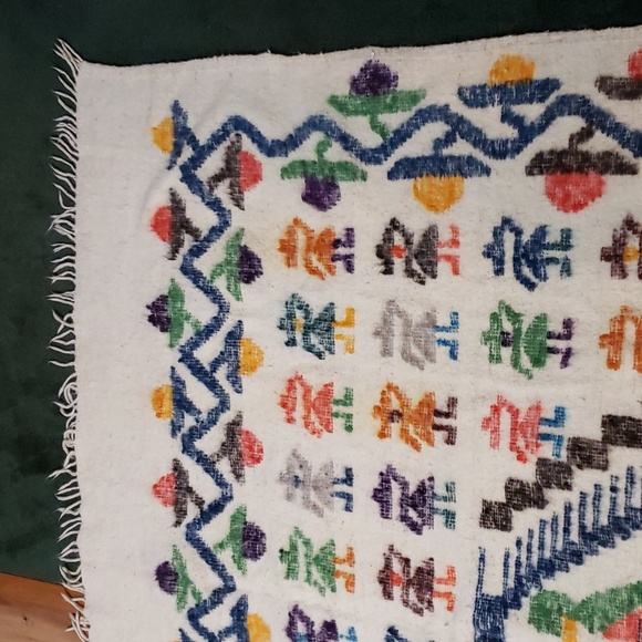 ❤ VINTAGE | Peruvian Wool Blanket Large Heavy Slubby Fringe - Picture 6 of 15